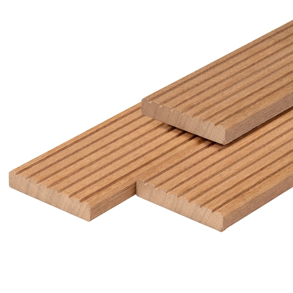 [HK001437] Bangkirai hardhout vlonderplank 2,5 x 14,5 kunstmatig gedroogd, geschaafd, 1 zijde 7 groeven (245 cm)