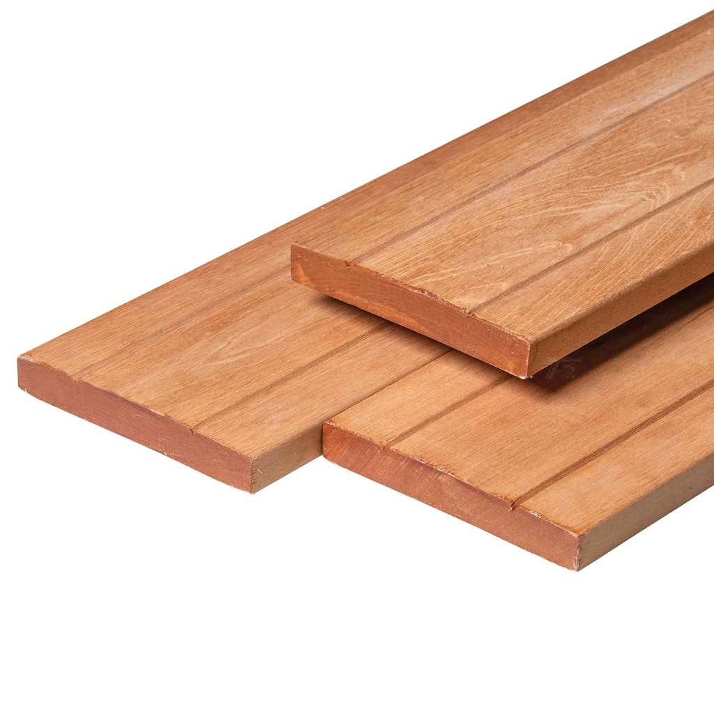 [HK001446] Bangkirai hardhout vlonderplank 2,8 x 19,0 kunstmatig gedroogd, geschaafd, 1 zijde 2 V-groeven (245 cm)