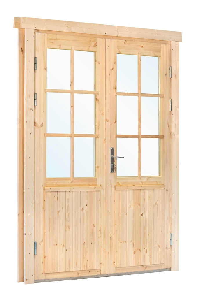 [HK001466] Dubbele deur+kozijn dubbel glas, vuren, XL 174 x 209 cm
