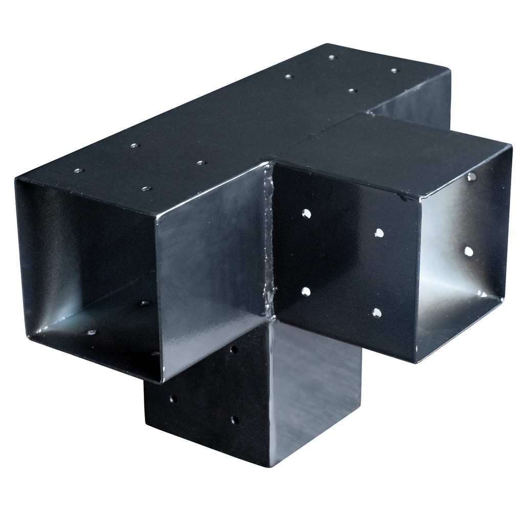 [HK001508] Gegalvaniseerd verbindingsstuk 4-weg T-model voor vierkante palen, zwart gepoedercoat (geschikt voor palen van 12,0 x 12,0 cm)