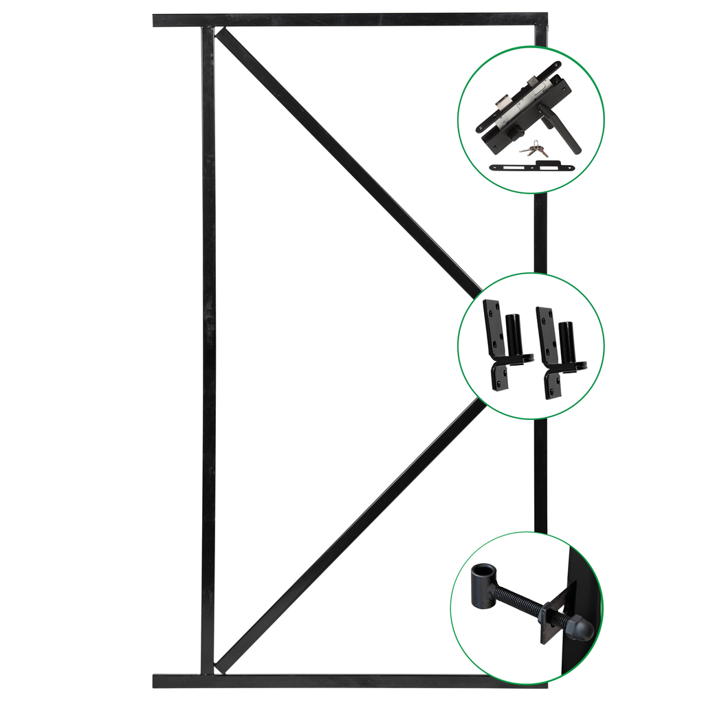 [HK001520] IJzeren deurframe incl. luxe inbouwslotset zwart (90 cm)