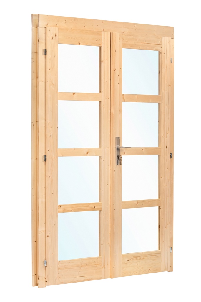 [HK001668] Dubbele deur+kozijn, vuren, enkel glas D1