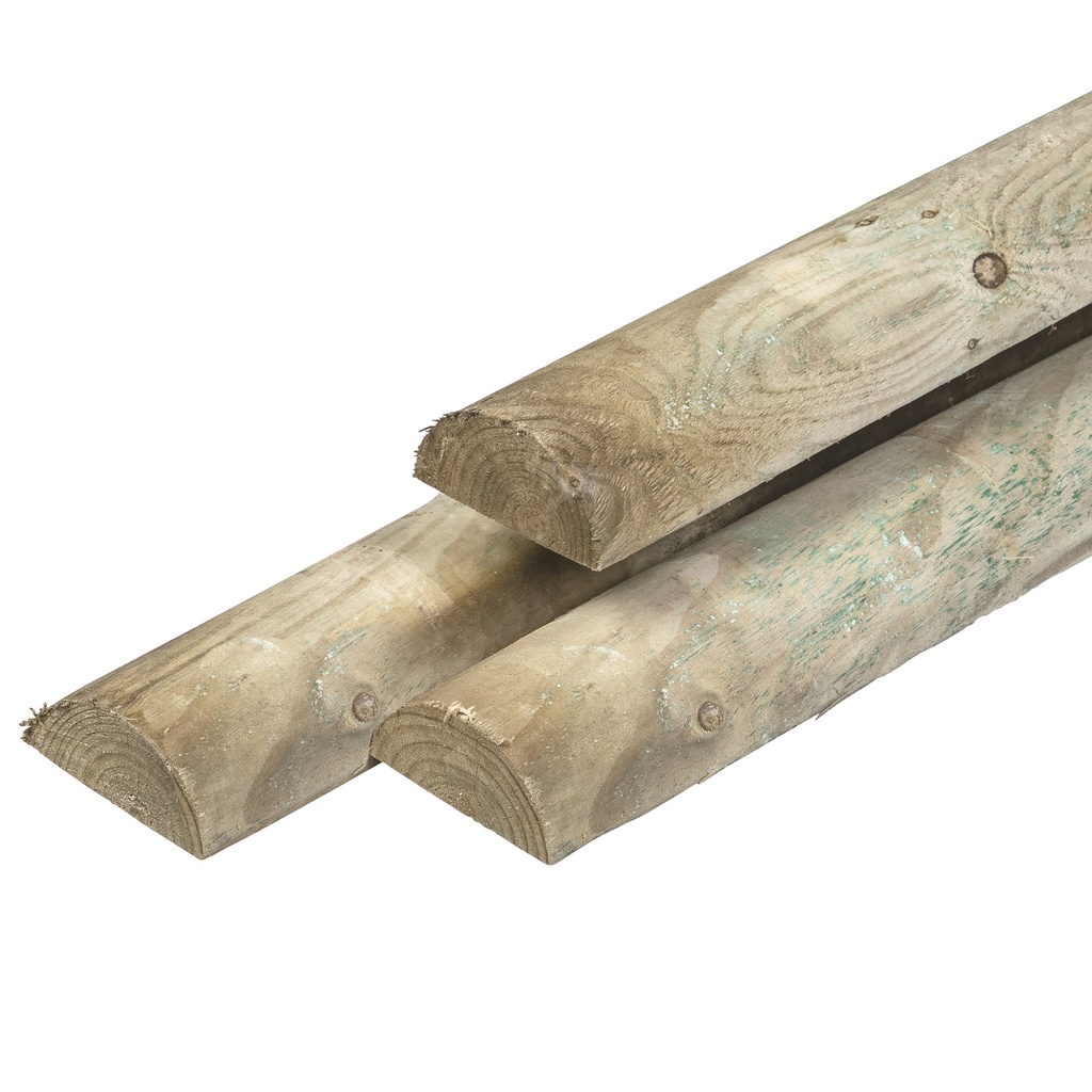 [HK001676] Grenen pallisade ½Ø 7,0 x 250 cm, groen geïmpregneerd, rond gefreesd