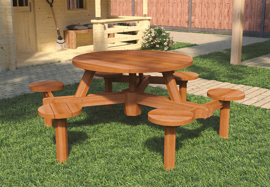 [HK001683] Hardhouten picknicktafel Rondo
