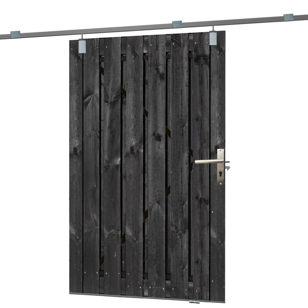 [HK001828] Tuindeur schuifsysteem grenen geïmpregneerd en zwart gespoten H195 x 130 cm