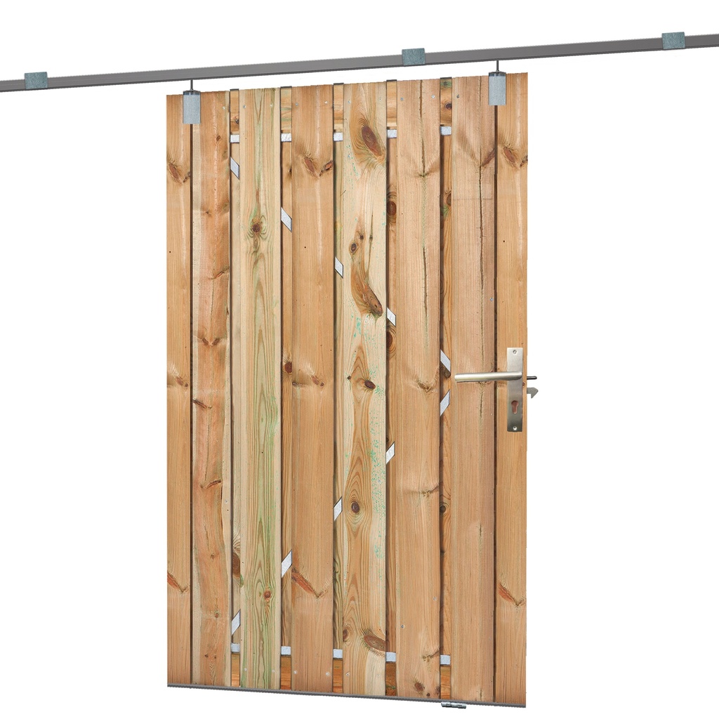 [HK001829] Tuindeur schuifsysteem grenen groen geïmpregneerd H195 x 130 cm
