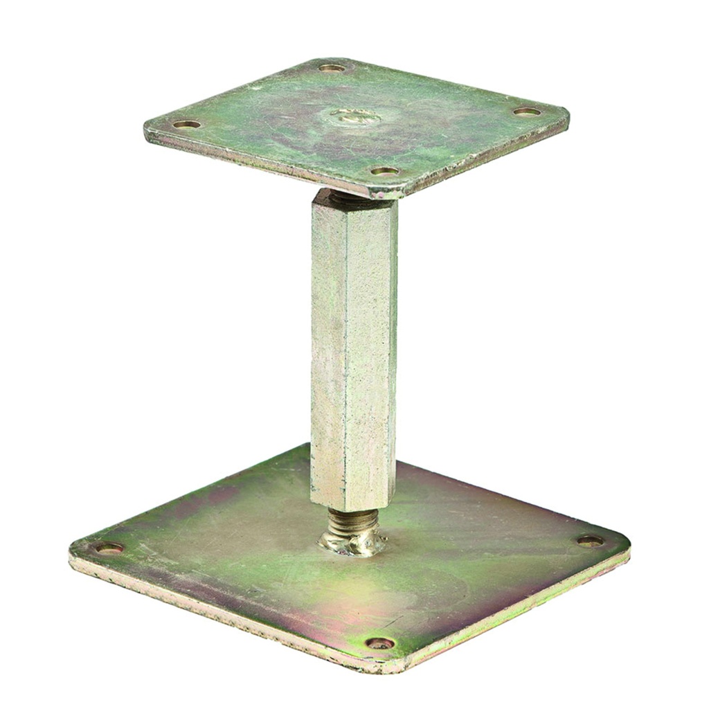 [HK001857] Verstelbare paaldrager op plaat geelverzinkt 16 x 16 x 0,6 cm