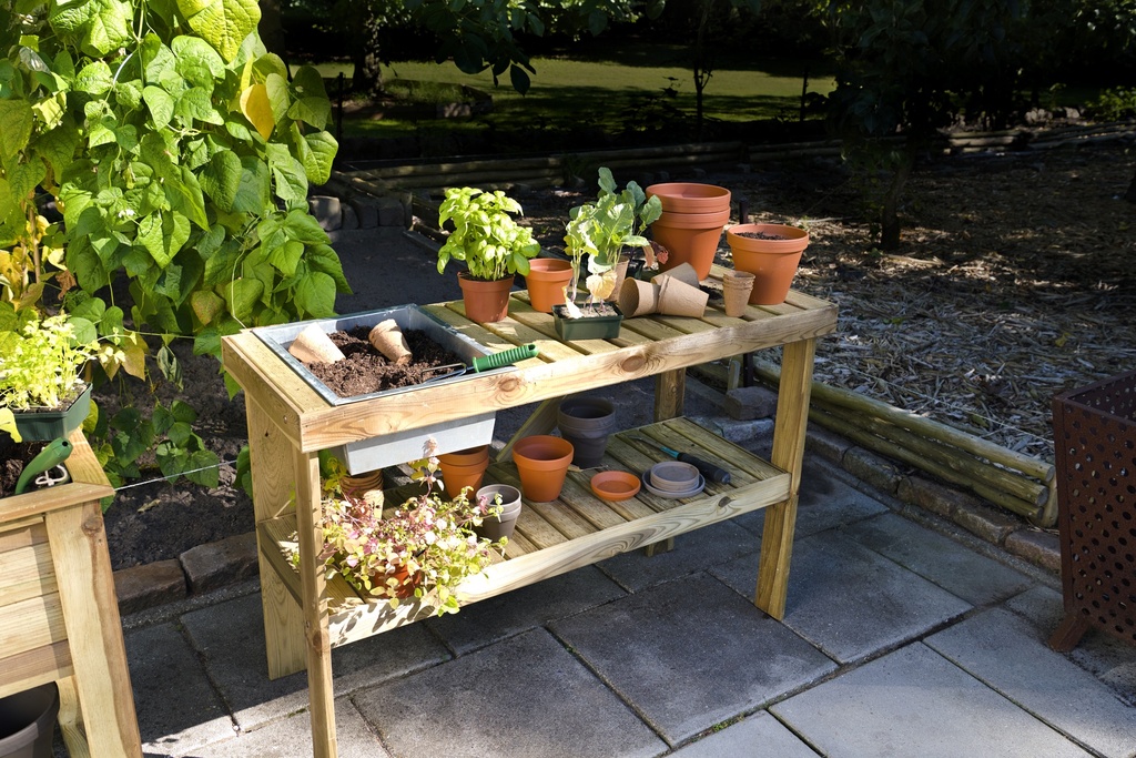 [HK001858] Werkbank Luxe grenen groen geïmpregneerd met zinken bak