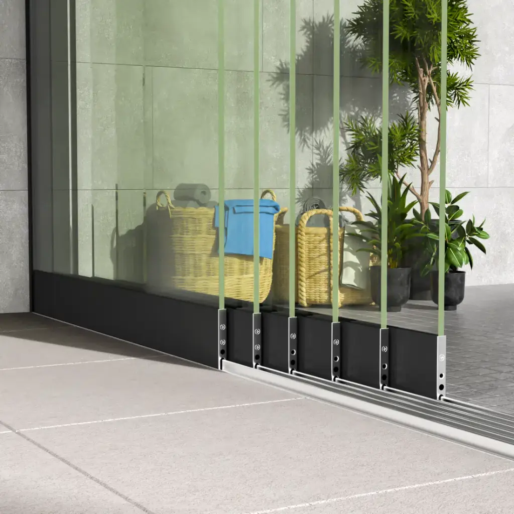 Glazen schuifwand 6-rails